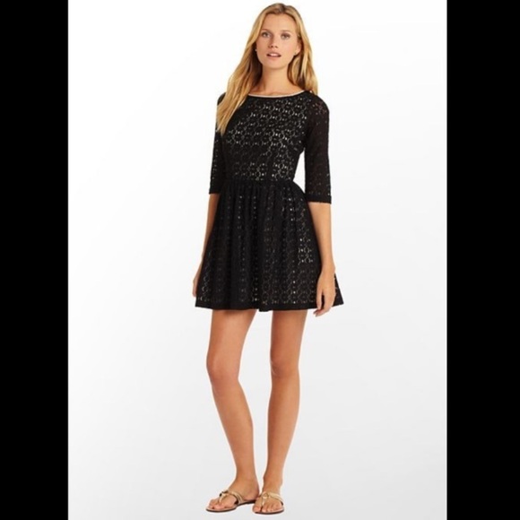 Lilly Pulitzer Alicia Black Lace Black White Petal - Picture 1 of 10